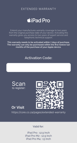 Extended Warranty: iPad Pro 12.9” & iPad Pro 13"